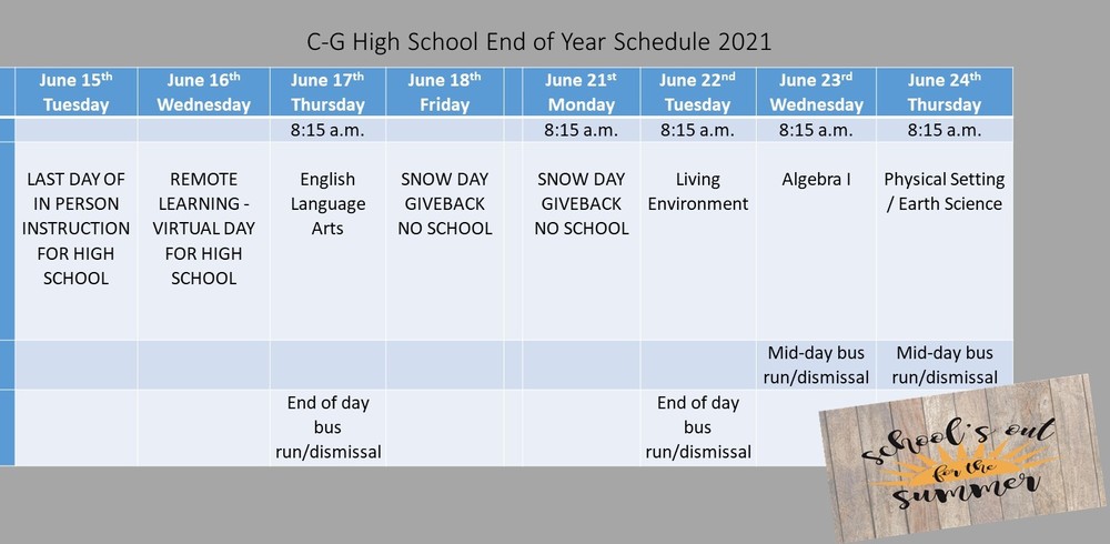 End of Year Schedule